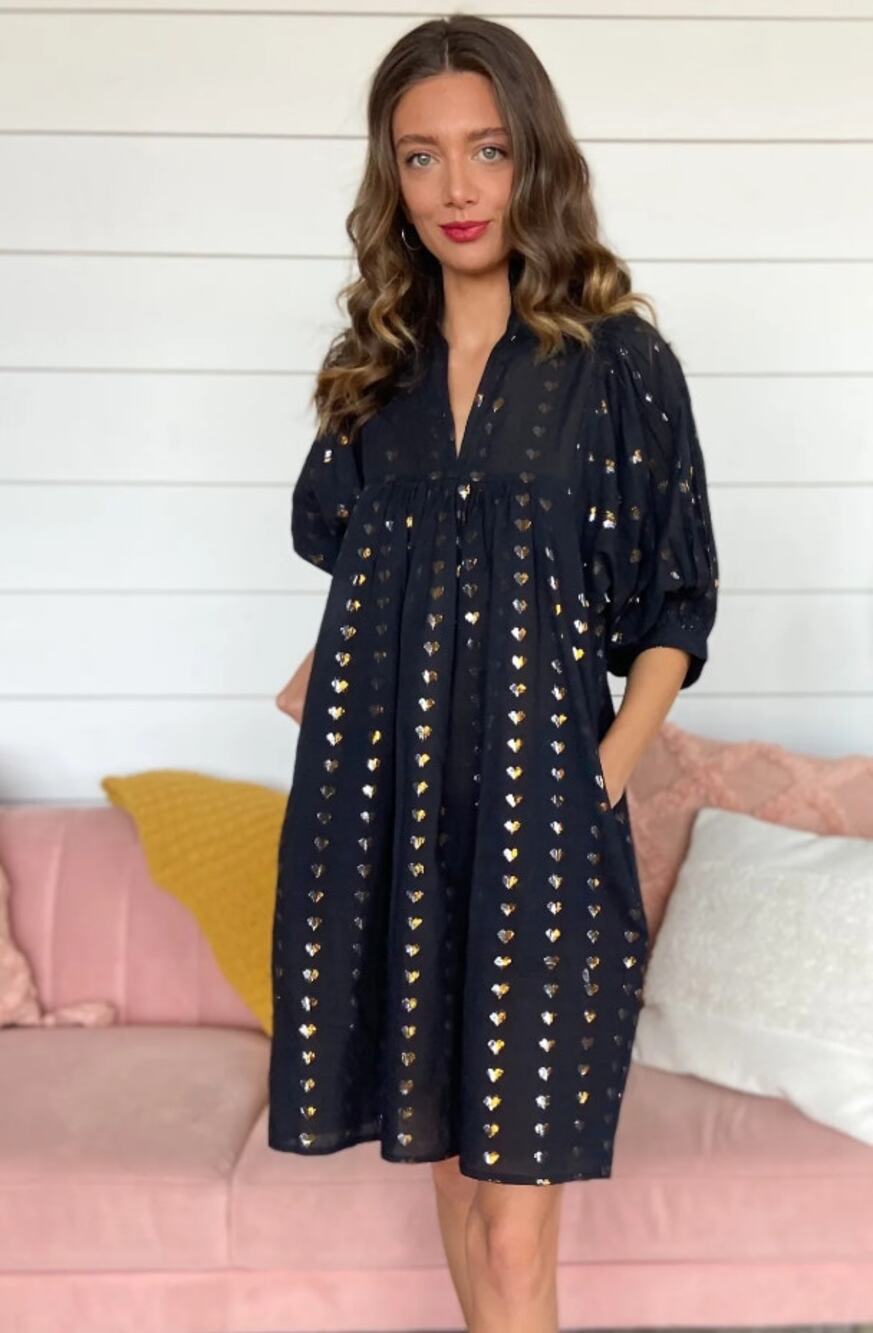 Never A wallflower Black Heart of Gold High Neck Dress